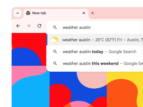 A search for 'weather austin' shows a result that it will be 82° on Friday.